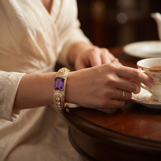 Amethyst Baguette Diamond Gold Bracelet
