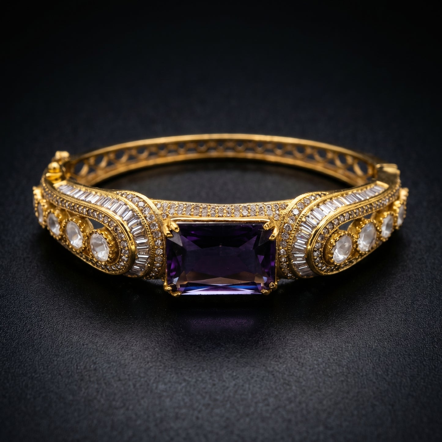 Amethyst Baguette Diamond Gold Bracelet