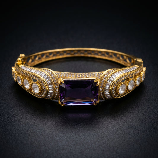 Amethyst Baguette Diamond Gold Bracelet