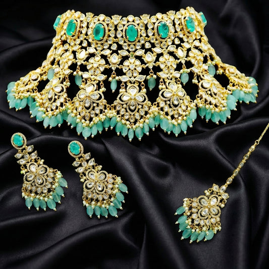 Mint Polki Aqua Bead Bridal Set