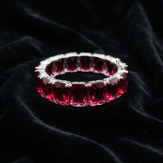 Full Eternity Ruby Emerald Cut Silver Bracelet