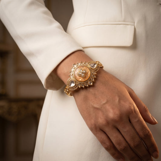 Moonstone Polki Diamond Floral Gold Bracelet