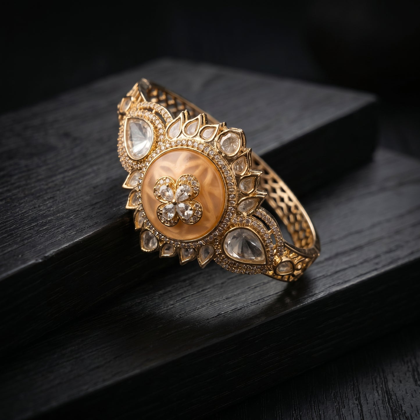 Moonstone Polki Diamond Floral Gold Bracelet