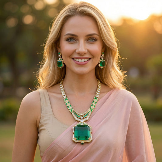 Colombian Emerald Deco Solitaire Jewellery Set