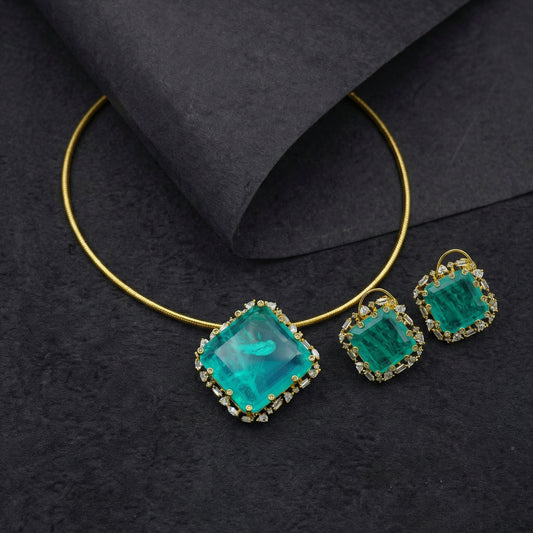 Paraiba Square Diamond Torque Solitaire Set