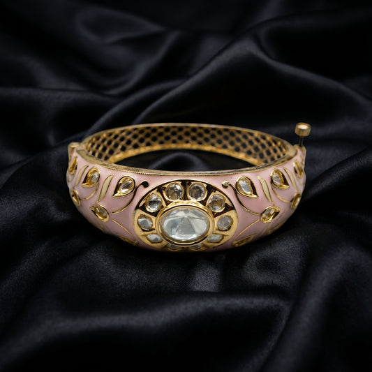 Polki Diamond Pink Enamel Gold Bracelet