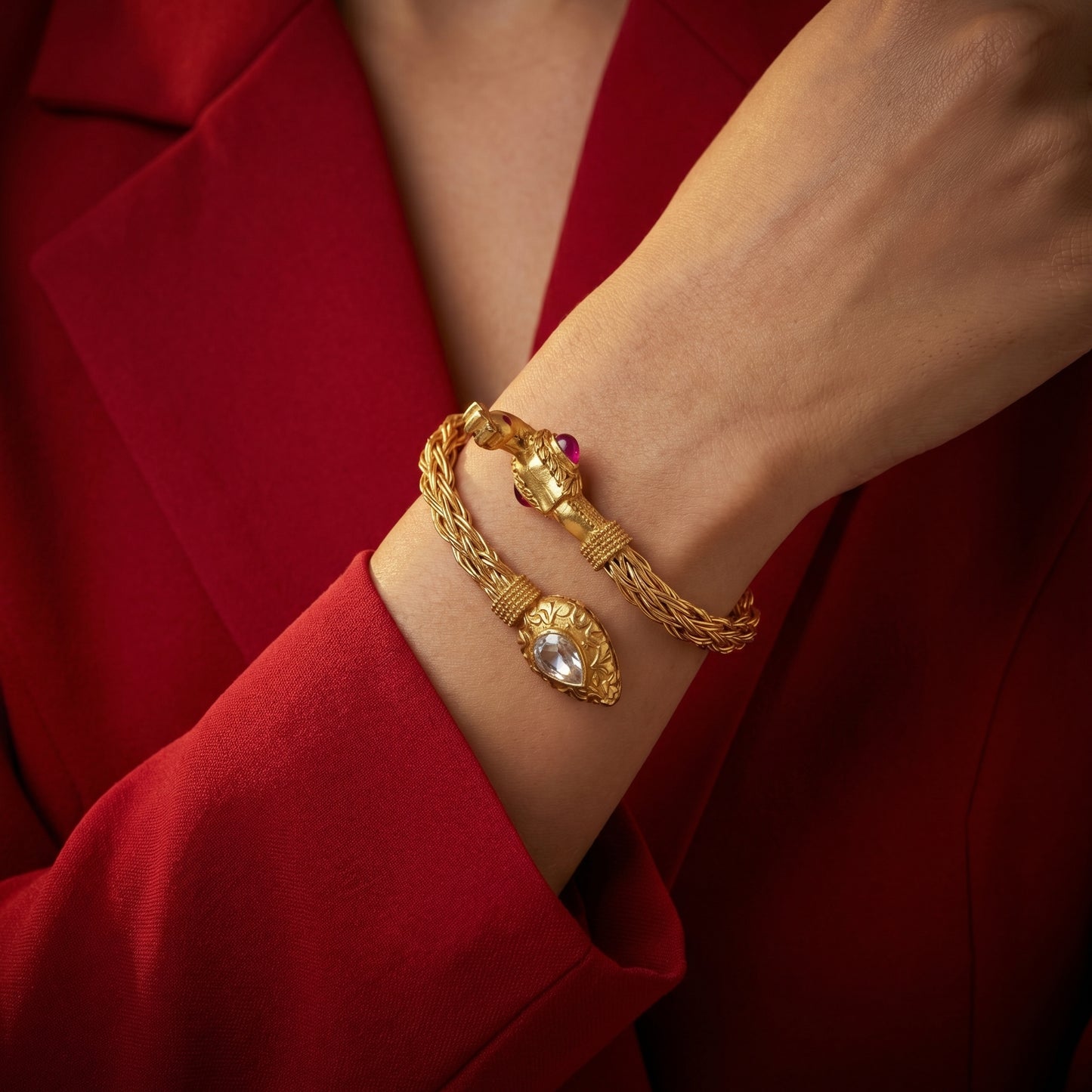 Ruby Polki Braided Gold Bracelet