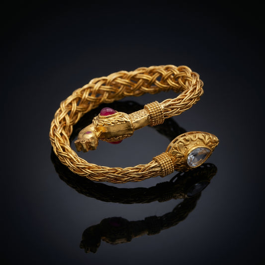 Ruby Polki Braided Gold Bracelet