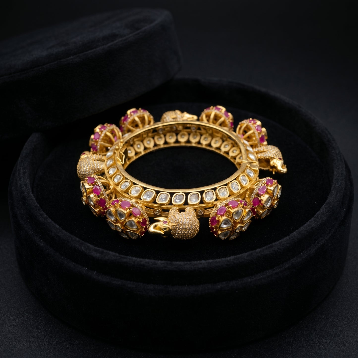 Ruby Polki Swan Charm Gold Bracelet