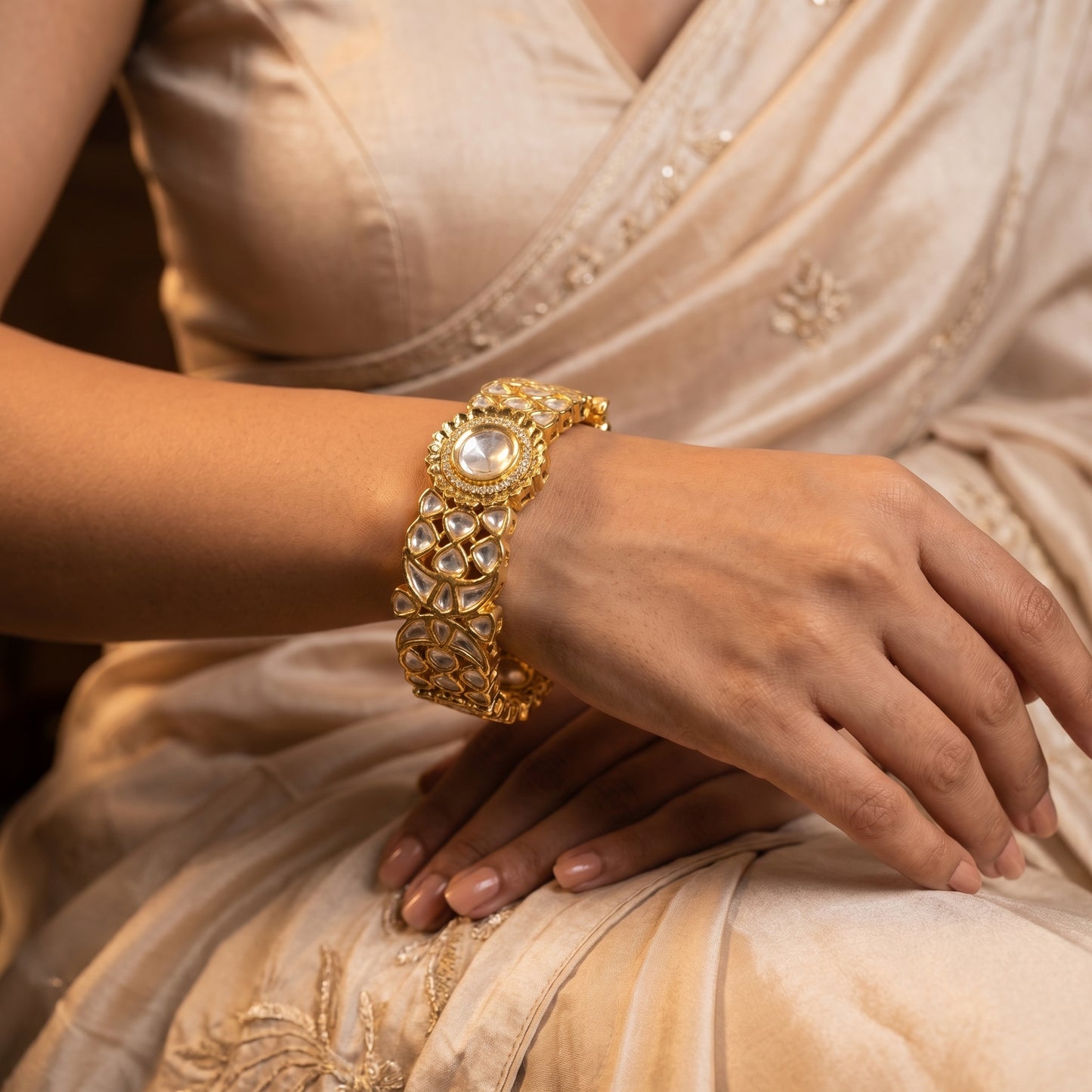 Polki Diamond Floral Gold Bracelet