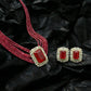 Ruby Bead Emerald-Cut Solitaire Set
