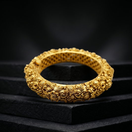 Floral Repoussé Antique Gold Bracelet