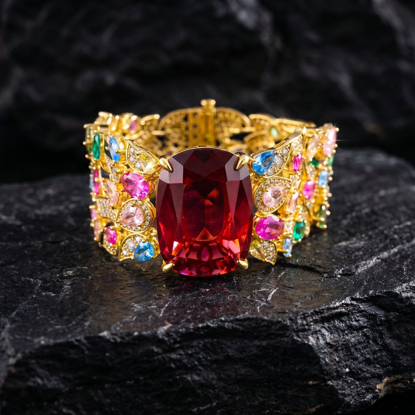 Ruby Solitaire Multi-Gem Floral Bracelet