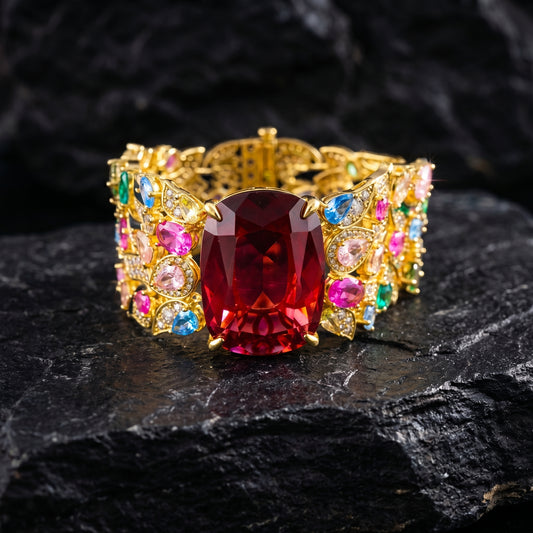 Ruby Solitaire Multi-Gem Floral Bracelet