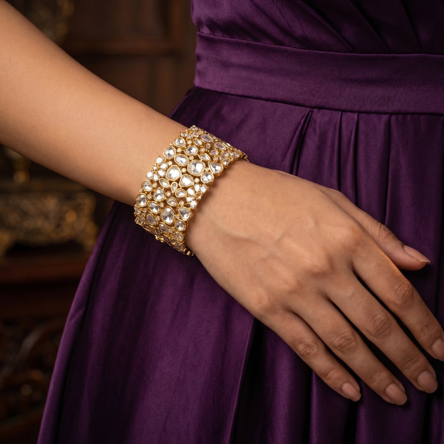 Diamond Wide Gold Cuff Bracelet