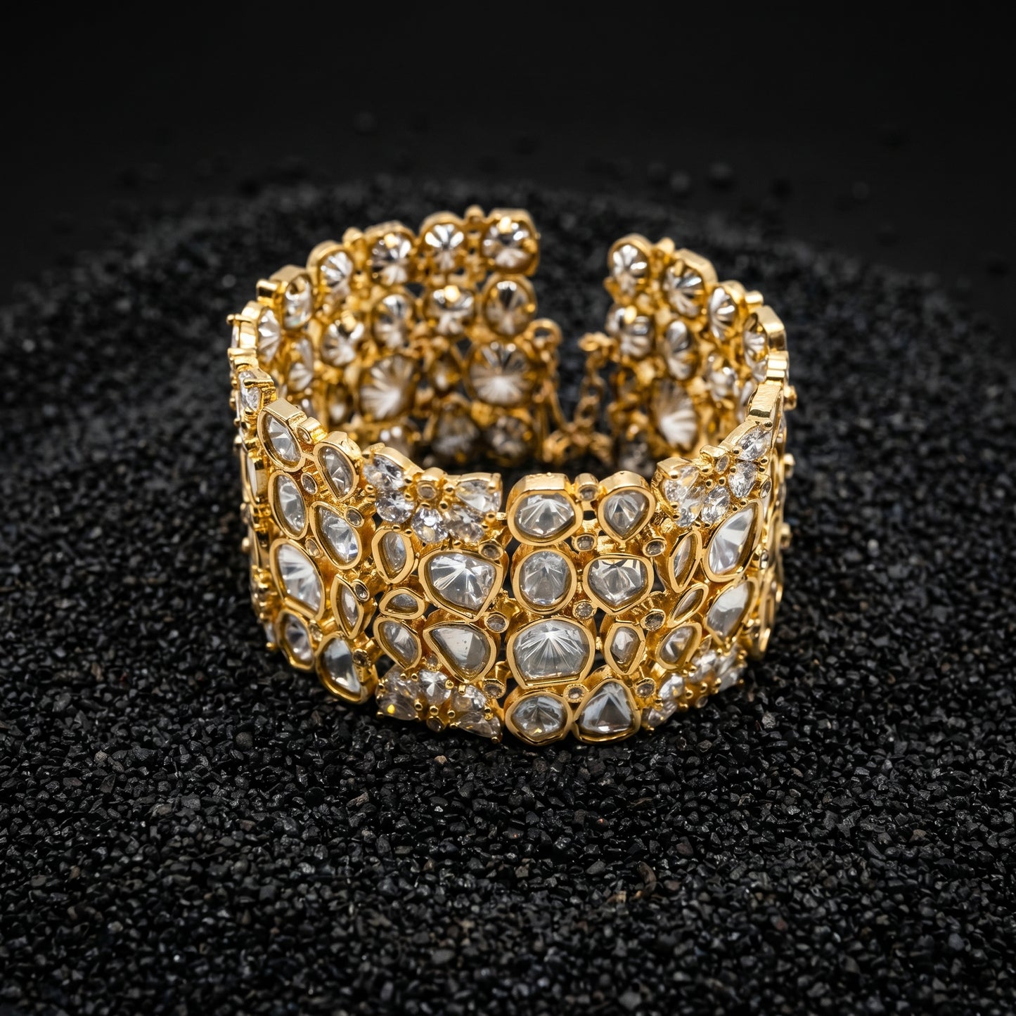 Diamond Wide Gold Cuff Bracelet
