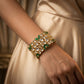 Emerald Polki Wide Gold Cuff Bracelet