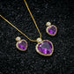 Amethyst Heart Baguette Diamond Gold Chain Set