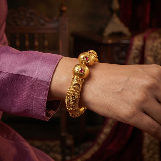 Ruby Ball Antique Gold Bracelet