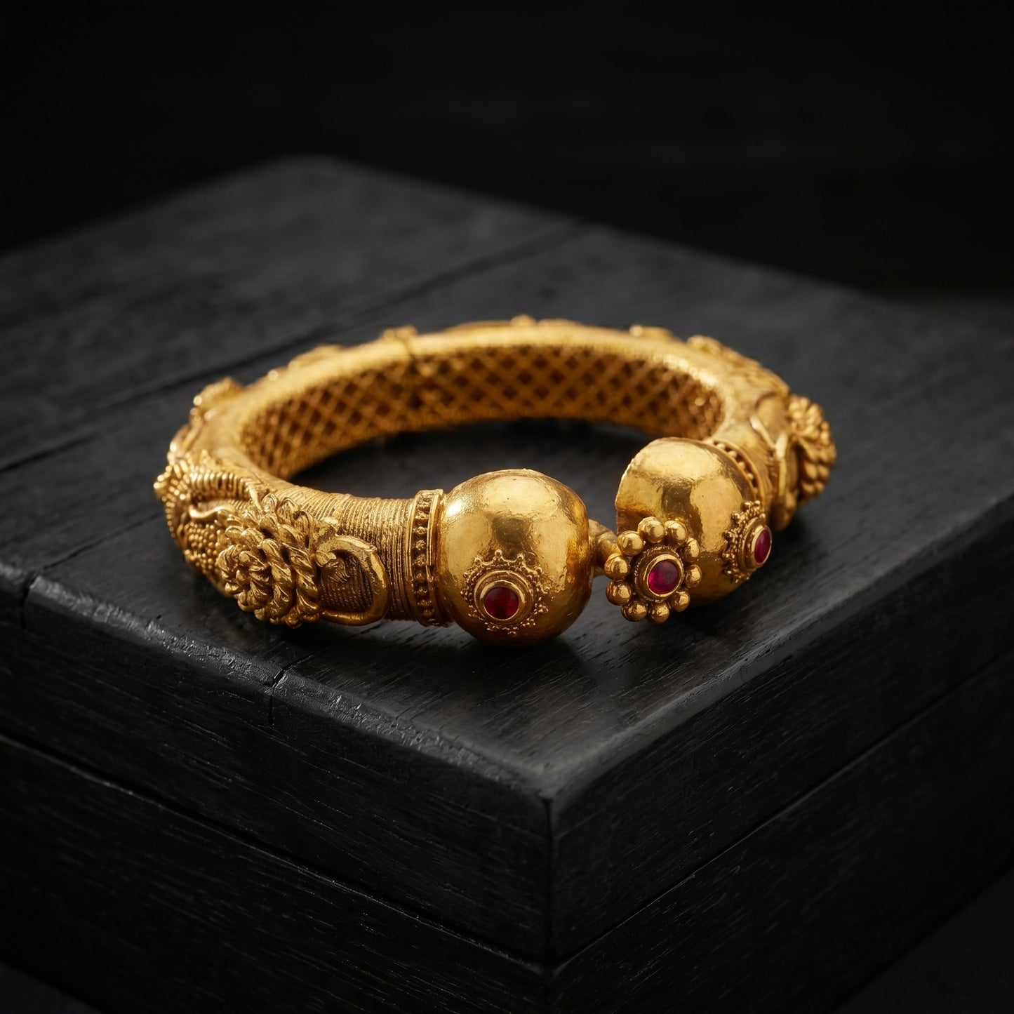 Ruby Ball Antique Gold Bracelet