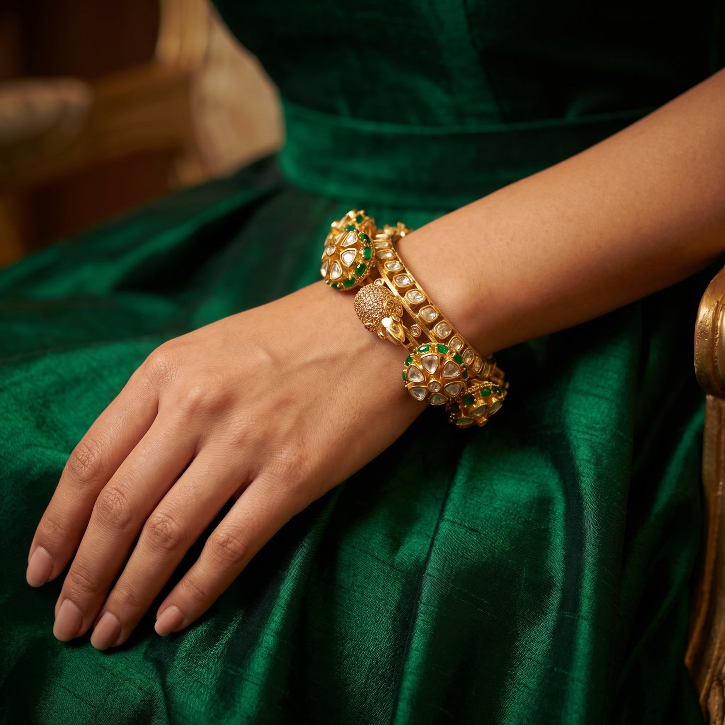 Emerald Polki Goat Gold Bracelet