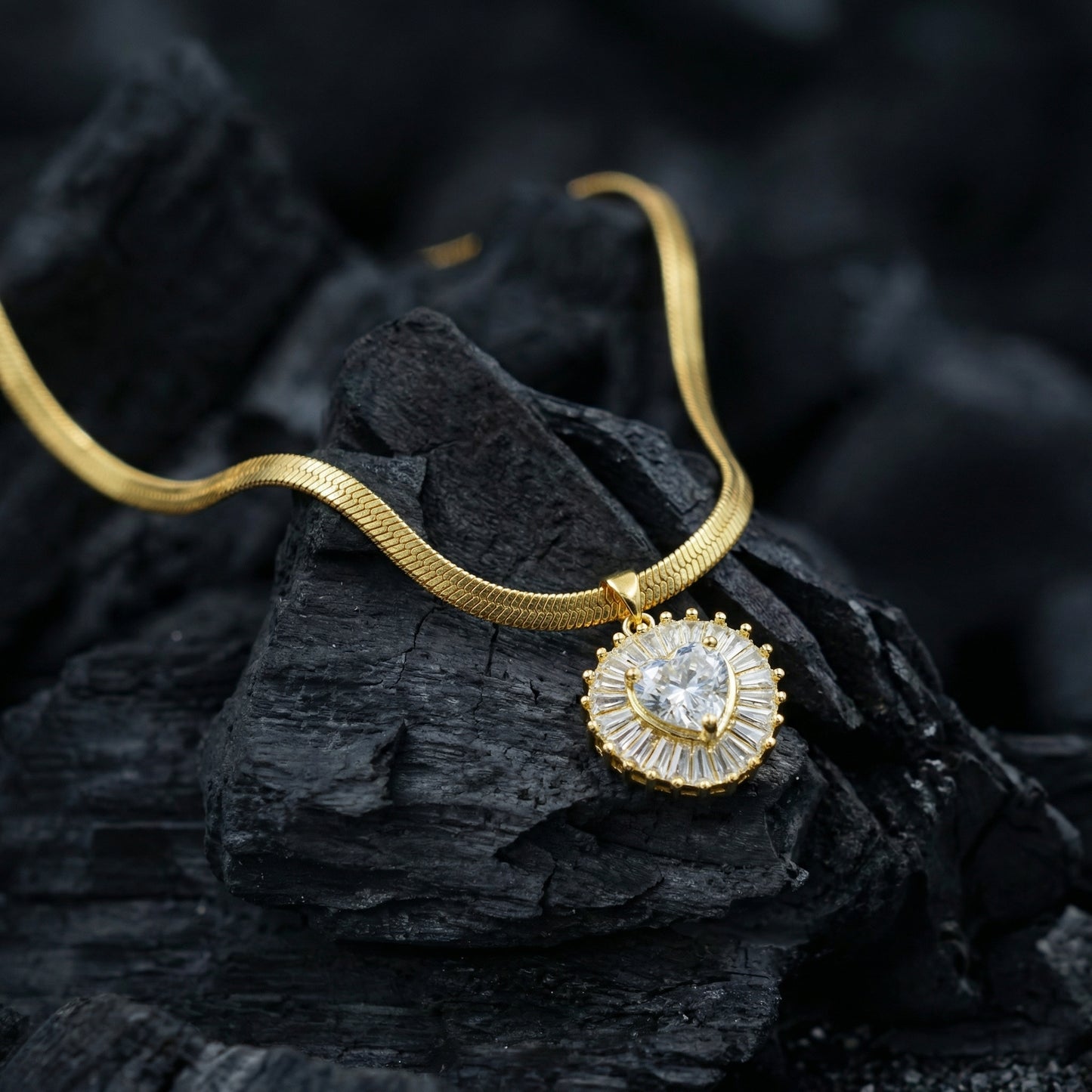 Diamond Heart Herringbone Chain Necklace