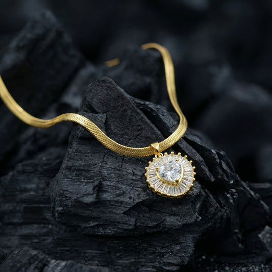 Diamond Heart Herringbone Chain Necklace