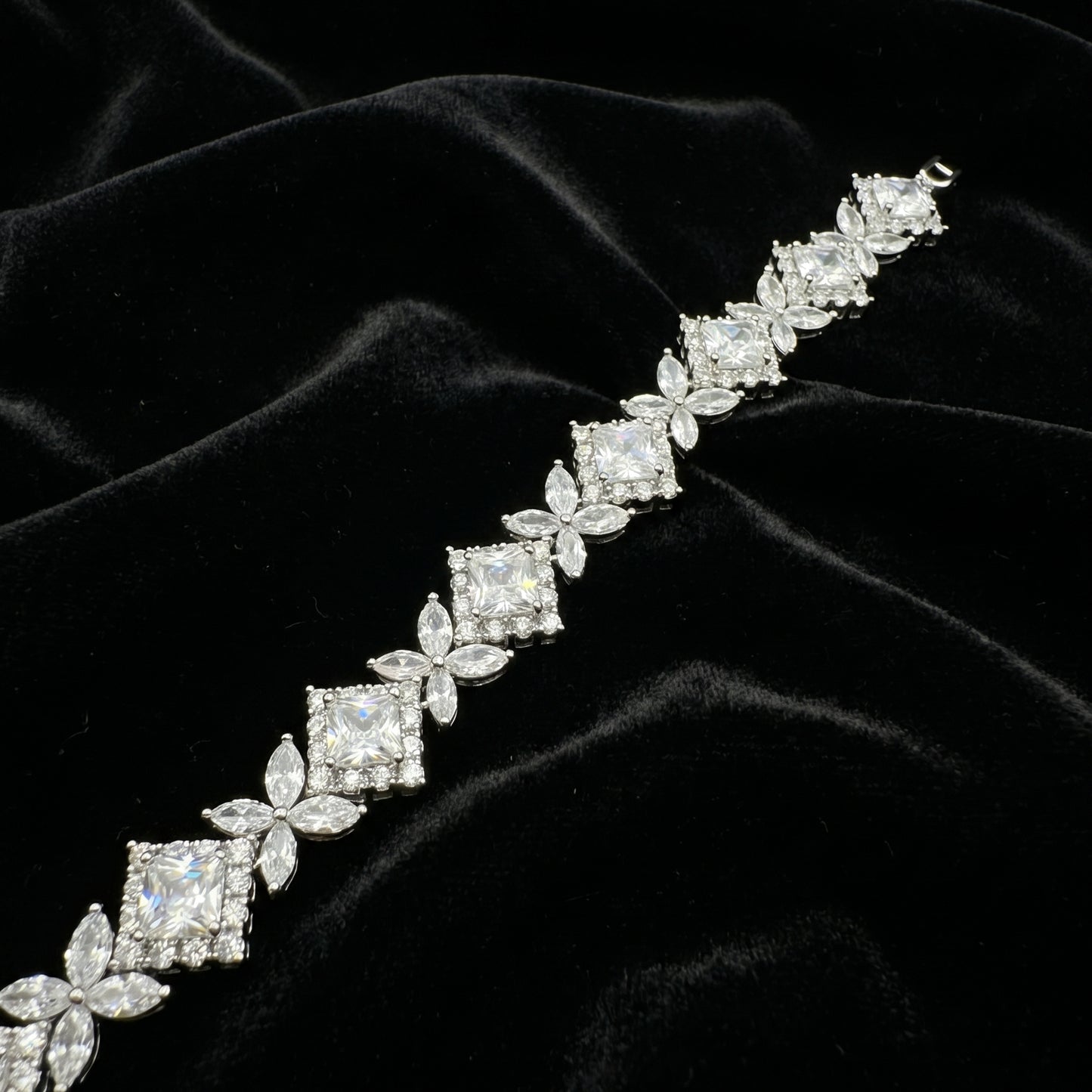 Princess Diamond Floral Silver Bracelet