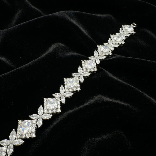 Princess Diamond Floral Silver Bracelet
