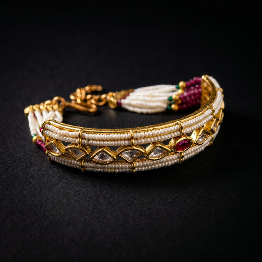 Pearl Polki Ruby Gold Bracelet