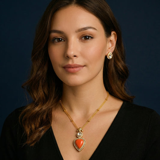 Coral Heart Polki Diamond Gold Set