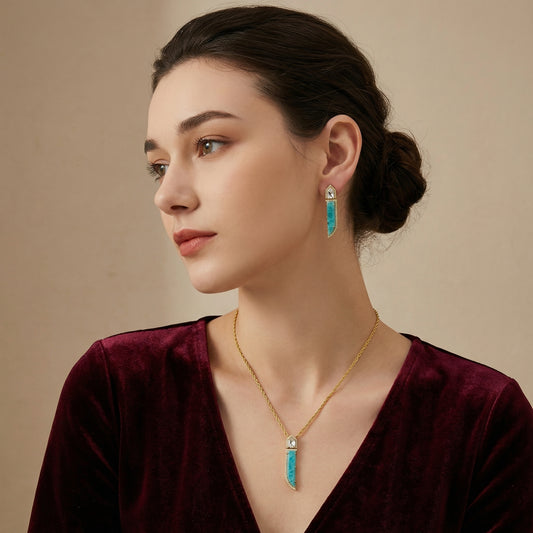 Amazonite Tusk Diamond Gold Twist Set