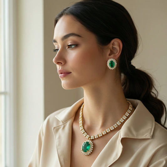 Mint Oval Diamond Tennis Necklace Set