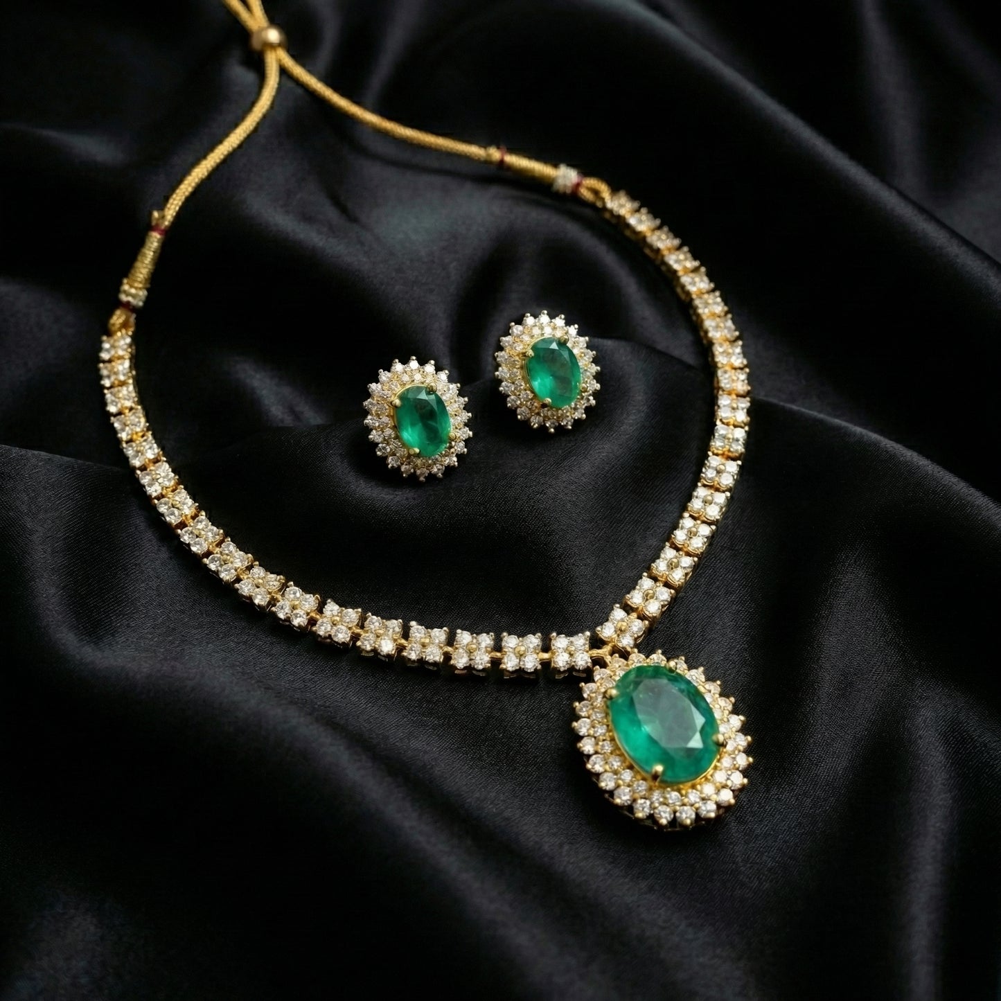 Mint Oval Diamond Tennis Necklace Set