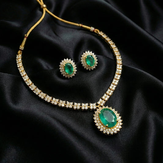 Mint Oval Diamond Tennis Necklace Set