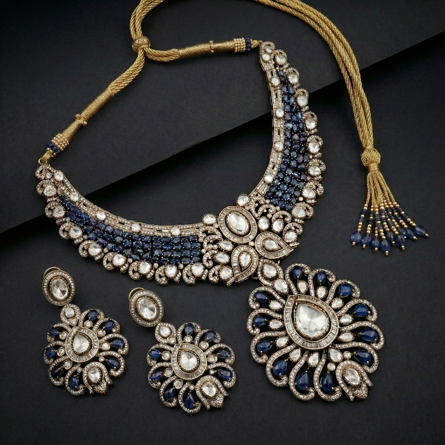 Sapphire Polki Victorian Bridal Choker Set