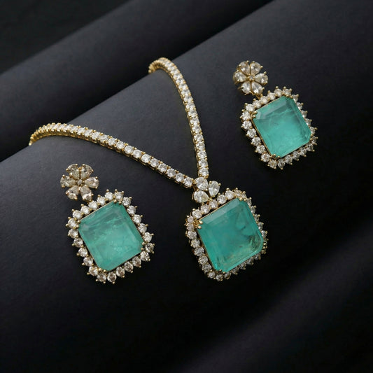 Paraiba Emerald Diamond Tennis Necklace Set
