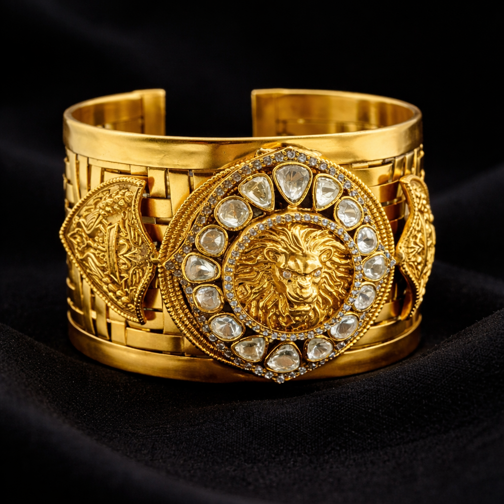 Zarqash Royal Lion Crest Polki Statement Cuff