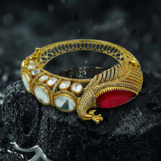 Royal Peacock Ruby Polki Statement Bracelet