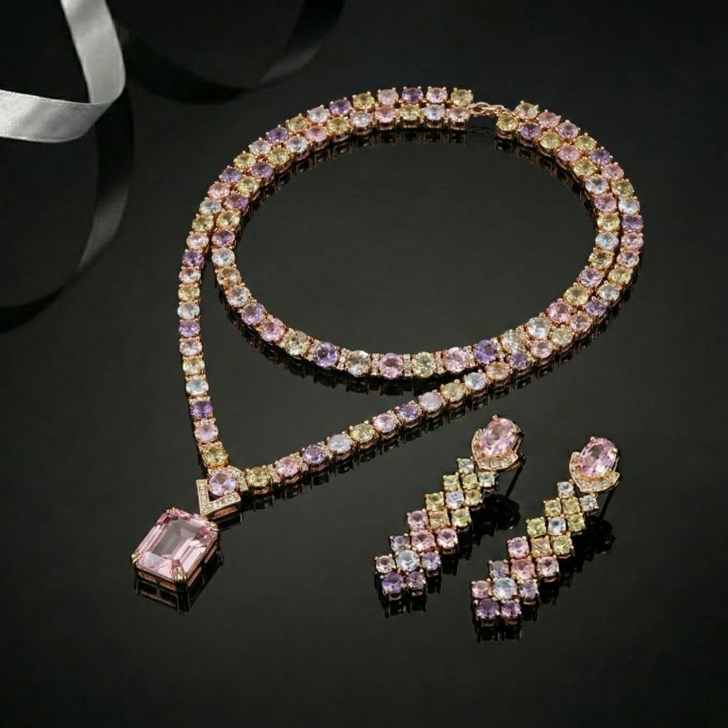 Pastel Rainbow Morganite Rose Gold Jewellery Set