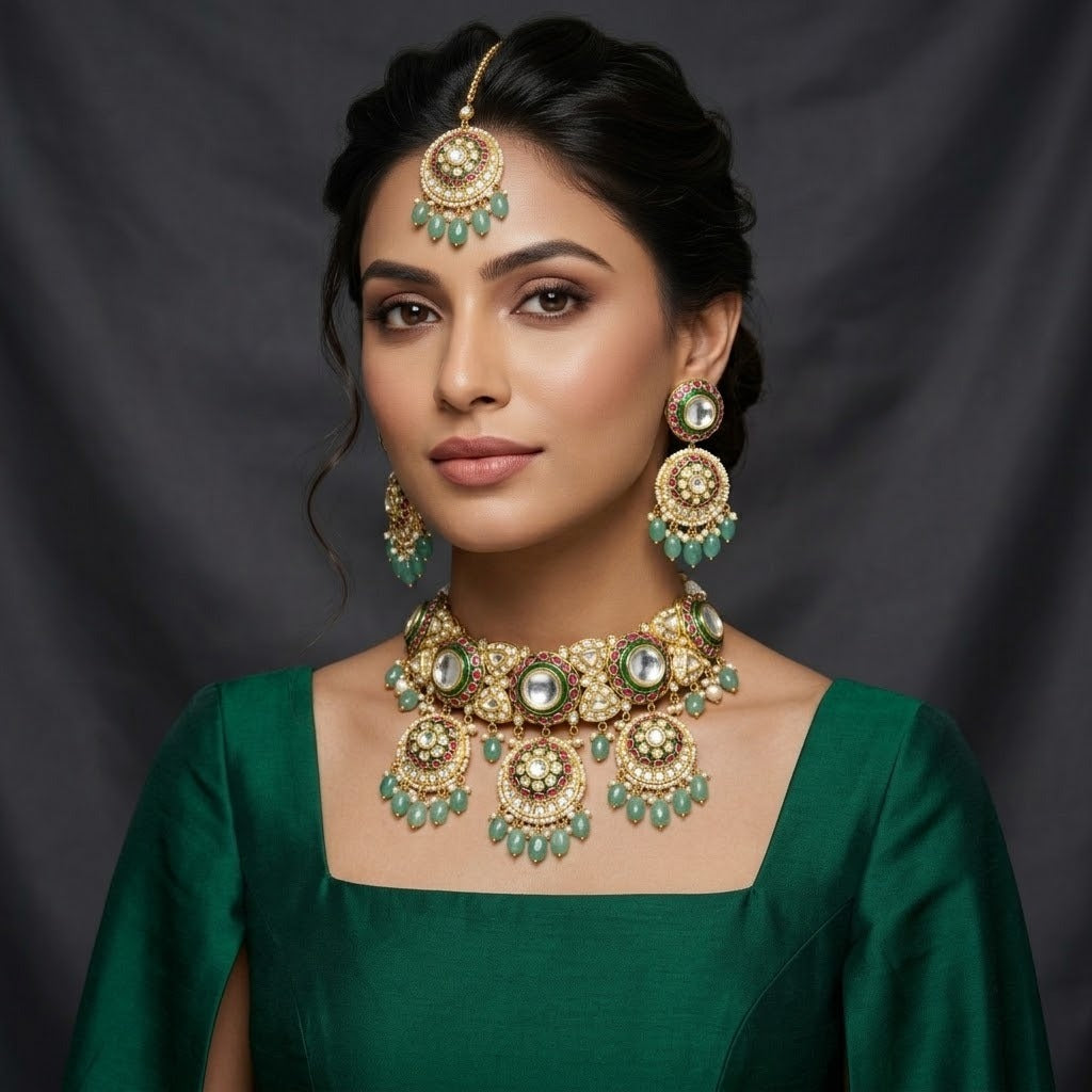 Emerald Polki Enamel Bridal Heritage Set