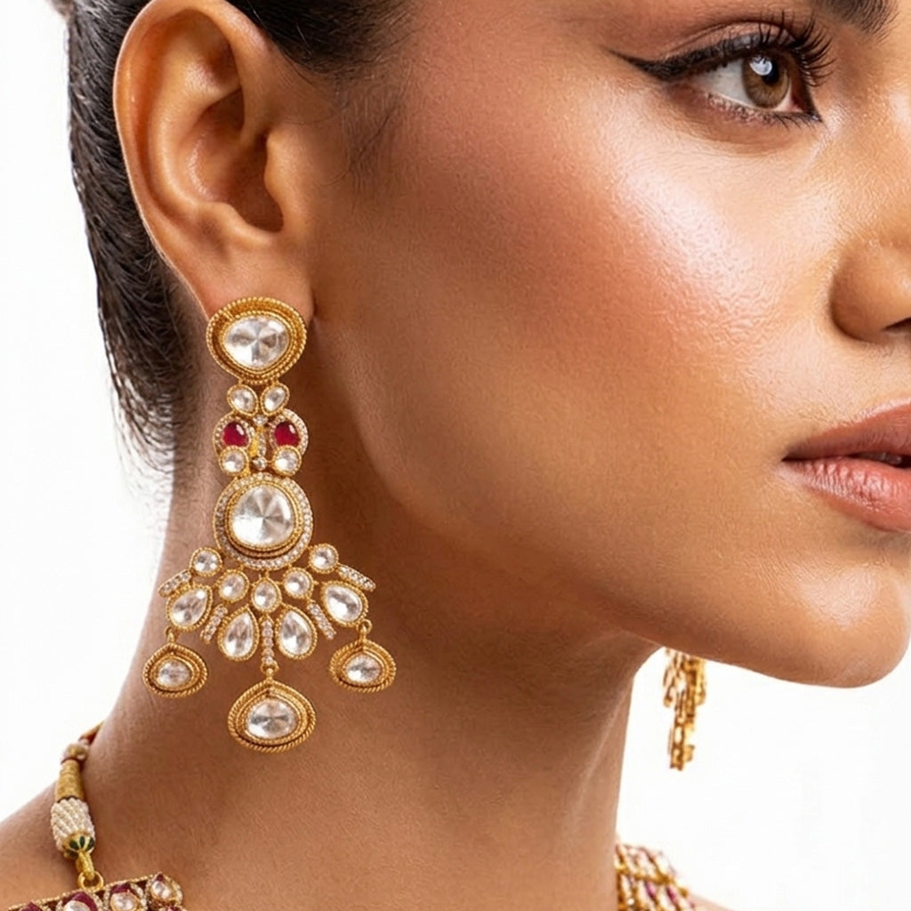 Goldplating Set Necklace and Earrings in Ruby