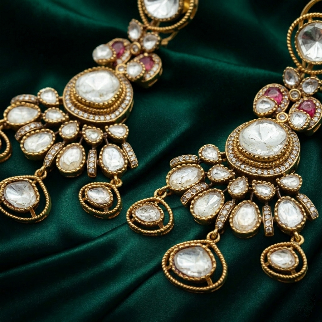 Goldplating Set Necklace and Earrings in Ruby