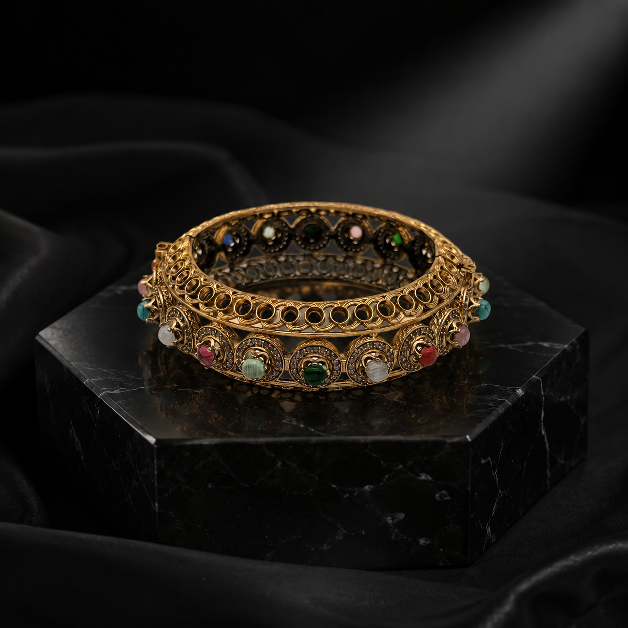 Artisan Gold Filigree Multicolor Bracelet
