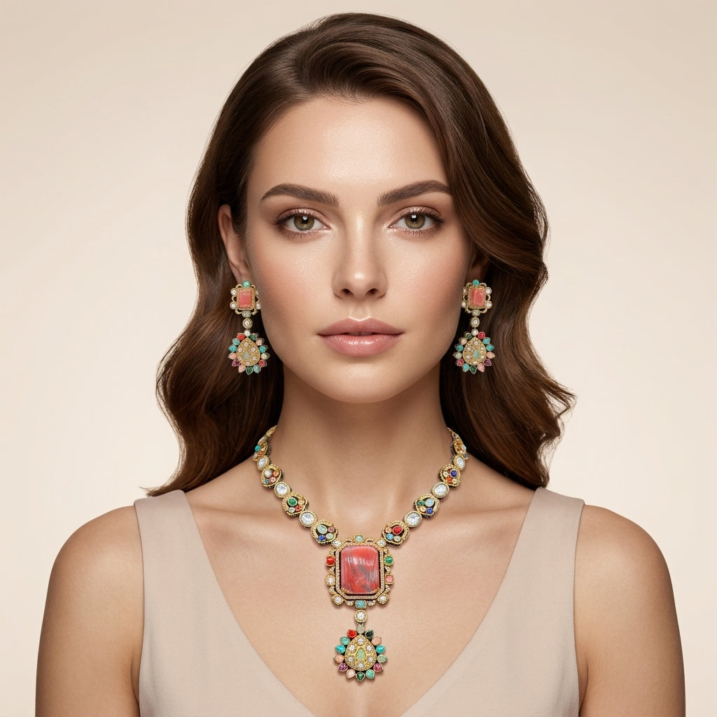 Opulent Multicolour Kundan Necklace Set