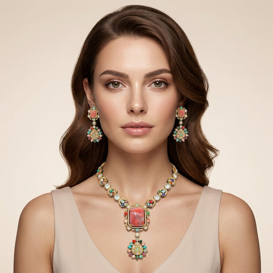 Opulent Multicolour Kundan Necklace Set