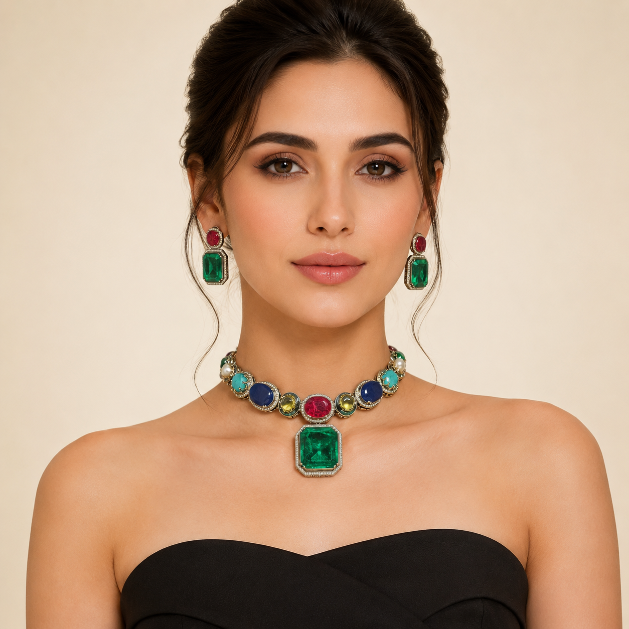 Royal Emerald Statement Necklace Set