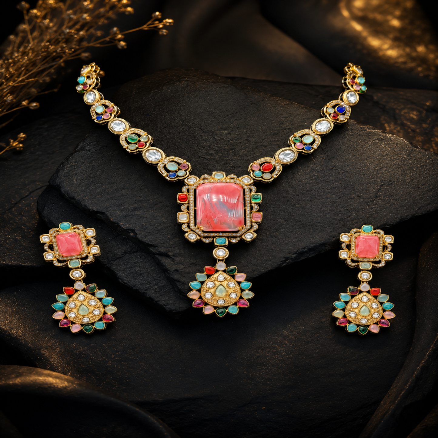 Opulent Multicolour Kundan Necklace Set