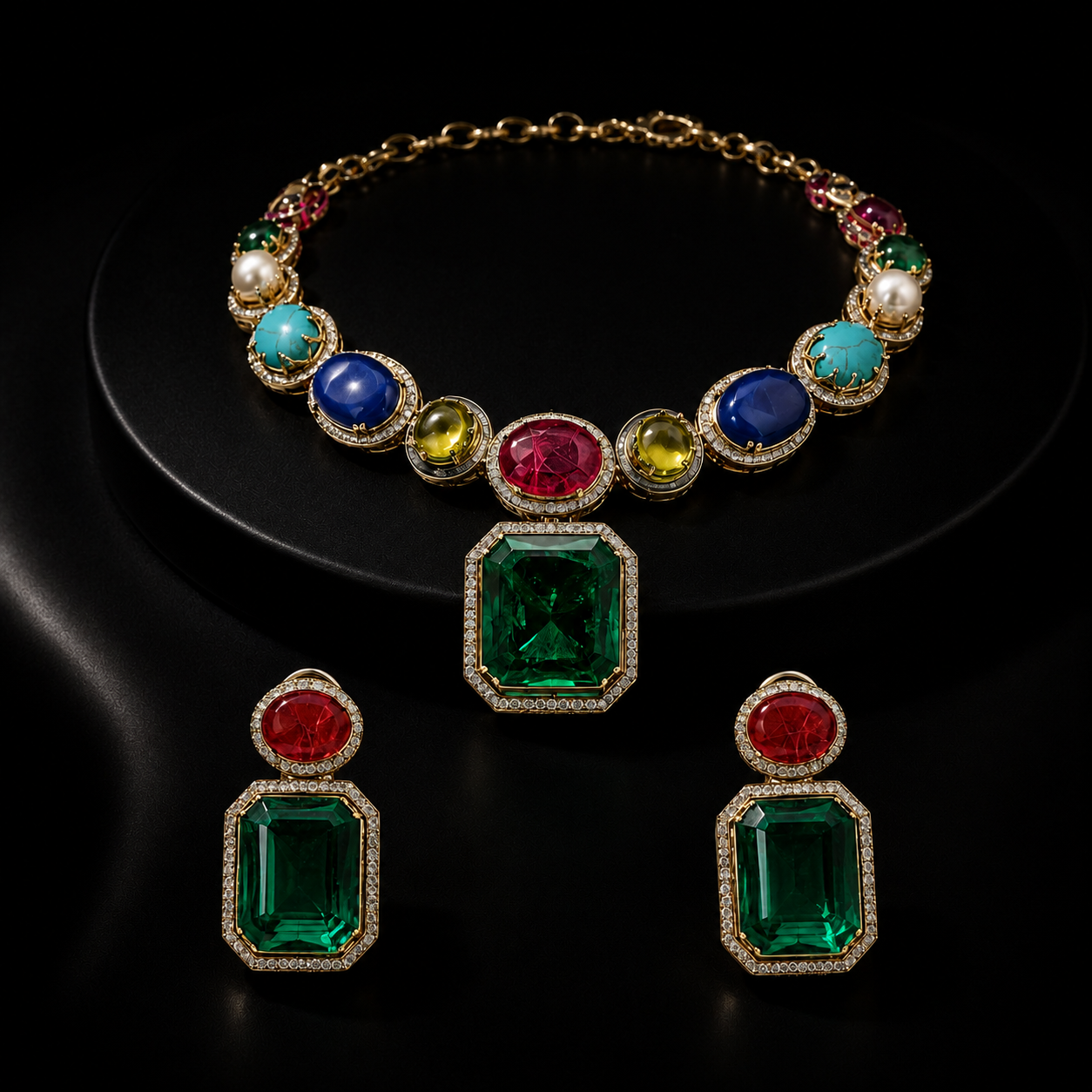 Royal Emerald Statement Necklace Set