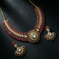 Kundan Polki Bridal Set Necklace and Earrings in Ruby Red
